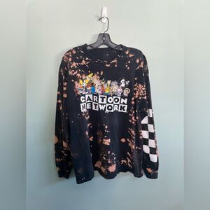 Cartoon Network Men’s Long Sleeve Black and Tan Bleach-Dye Shirt Sz XL